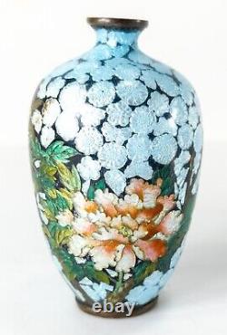 Antique Japanese 19th C. Meiji Unusual Ginbari Foil Cloisonne Vase Floral