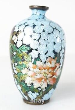 Antique Japanese 19th C. Meiji Unusual Ginbari Foil Cloisonne Vase Floral