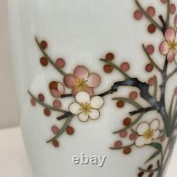 Antique Japanese Ando Jubei Cloisonne Cherry Blossom Bamboo Vase 7 1/4 ca. 1905