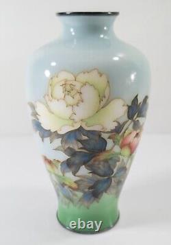 Antique Japanese Ando Jubei Cloisonne Enamel Silver Wire Vase with Flowers