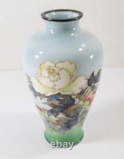 Antique Japanese Ando Jubei Cloisonne Enamel Silver Wire Vase with Flowers