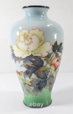 Antique Japanese Ando Jubei Cloisonne Enamel Silver Wire Vase with Flowers