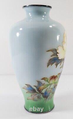 Antique Japanese Ando Jubei Cloisonne Enamel Silver Wire Vase with Flowers