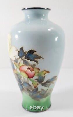 Antique Japanese Ando Jubei Cloisonne Enamel Silver Wire Vase with Flowers