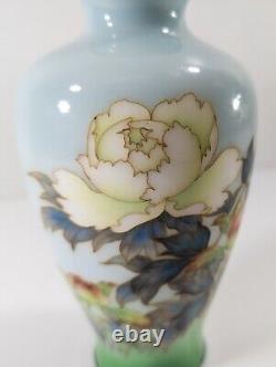 Antique Japanese Ando Jubei Cloisonne Enamel Silver Wire Vase with Flowers