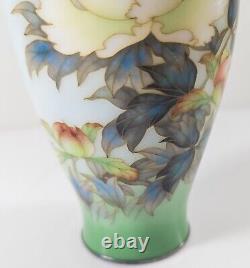 Antique Japanese Ando Jubei Cloisonne Enamel Silver Wire Vase with Flowers