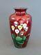 Antique Japanese Ando Jubei Cloisonne Flowers & Bamboo Red Vase 7 Ca. 1910