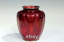 Antique Japanese Ando Studio Cloisonne Vase Ginbari Pigeon Blood Signed