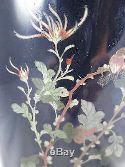Antique Japanese Black Cloisonne Chysanthemum Vase Large 9 1/2 Meiji NR