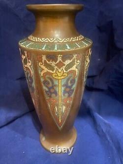 Antique Japanese Bronze/Copper and Cloisonné/Champlevé Vase 9 3/4