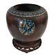 Antique Japanese Bronze & Enamel Champlevé Vase And Stand Cloisonné 9.75