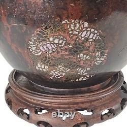 Antique Japanese Bronze & Enamel Champlevé Vase and Stand Cloisonné 9.75