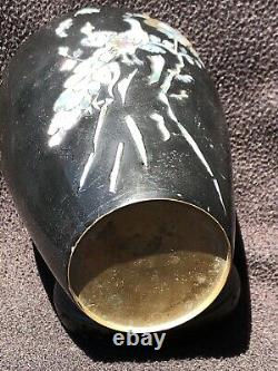 Antique Japanese Bronze Vase with Mother of Pearl Inlaid