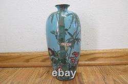Antique Japanese CLOISONNE Enamel Bamboo Flowers Vase