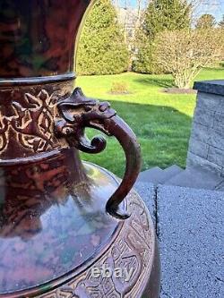 Antique Japanese Champleve Bronze Enamel Cloisonne Vase Urn 11 Double Handle