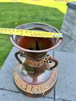 Antique Japanese Champleve Bronze Enamel Cloisonne Vase Urn 11 Double Handle