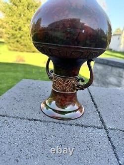 Antique Japanese Champleve Bronze Enamel Cloisonne Vase Urn 11 Double Handle