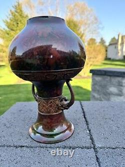 Antique Japanese Champleve Bronze Enamel Cloisonne Vase Urn 11 Double Handle