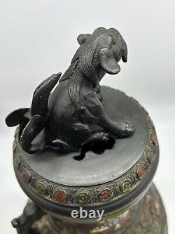 Antique Japanese Champlevé Vase, Incense Perfume Burner with Lid, Rare