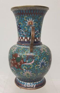 Antique Japanese Chinese Ming Style Cloisonne Copper Vase Foo Dogs