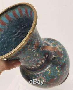 Antique Japanese Chinese Ming Style Cloisonne Copper Vase Foo Dogs