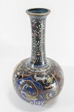 Antique Japanese Cloisonne Bottle Vase Dragon, Birds, Phoenix As Is