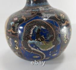 Antique Japanese Cloisonne Bottle Vase Dragon, Birds, Phoenix As Is