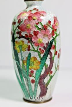 Antique Japanese Cloisonné Cherry Blossom Guilloche Cabinet Vase