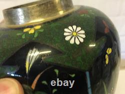 Antique Japanese Cloisonne Covered Urn / Vase with Flowers & Butterfly Decoration
