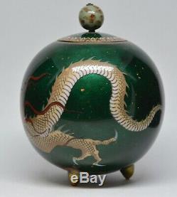 Antique Japanese Cloisonne Dragon Lidded Jar 5.5 Inches tall