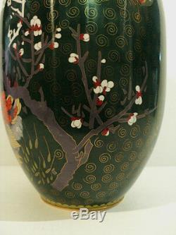 Antique Japanese Cloisonne Enamel 14 Vase, Chicken / Rooster Decoration
