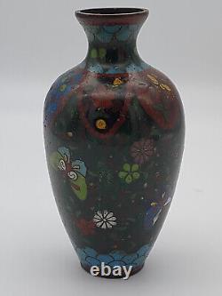 Antique Japanese Cloisonne Enamel 5 Vase Possibly Meiji Flowers Butterflies