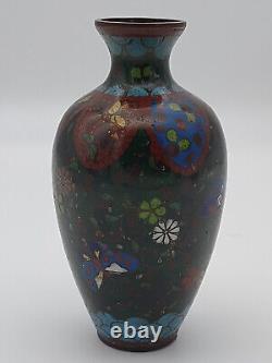 Antique Japanese Cloisonne Enamel 5 Vase Possibly Meiji Flowers Butterflies