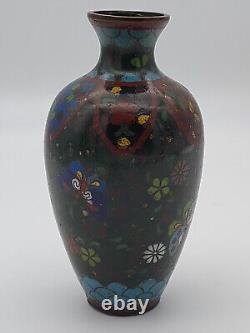 Antique Japanese Cloisonne Enamel 5 Vase Possibly Meiji Flowers Butterflies