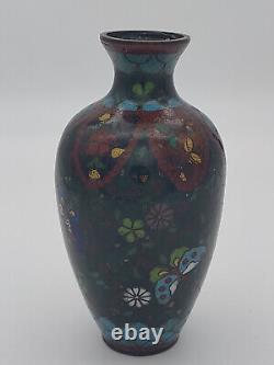 Antique Japanese Cloisonne Enamel 5 Vase Possibly Meiji Flowers Butterflies