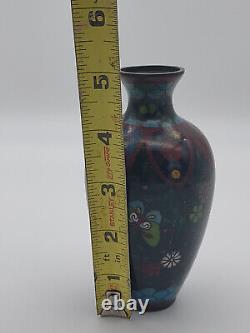 Antique Japanese Cloisonne Enamel 5 Vase Possibly Meiji Flowers Butterflies