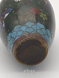 Antique Japanese Cloisonne Enamel 5 Vase Possibly Meiji Flowers Butterflies