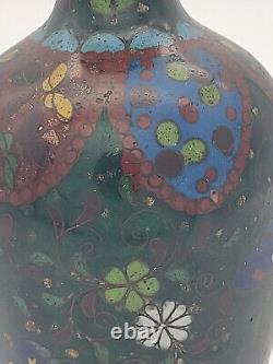 Antique Japanese Cloisonne Enamel 5 Vase Possibly Meiji Flowers Butterflies