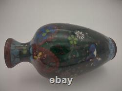 Antique Japanese Cloisonne Enamel 5 Vase Possibly Meiji Flowers Butterflies