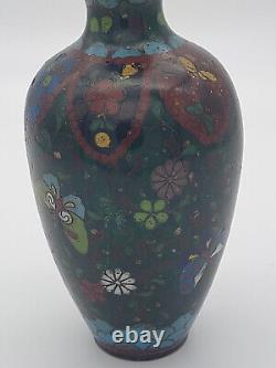 Antique Japanese Cloisonne Enamel 5 Vase Possibly Meiji Flowers Butterflies