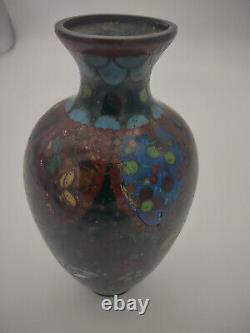 Antique Japanese Cloisonne Enamel 5 Vase Possibly Meiji Flowers Butterflies