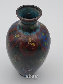 Antique Japanese Cloisonne Enamel 5 Vase Possibly Meiji Flowers Butterflies