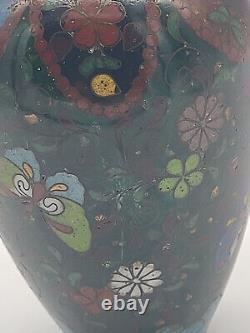 Antique Japanese Cloisonne Enamel 5 Vase Possibly Meiji Flowers Butterflies