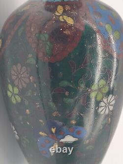 Antique Japanese Cloisonne Enamel 5 Vase Possibly Meiji Flowers Butterflies