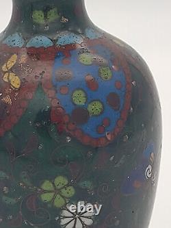 Antique Japanese Cloisonne Enamel 5 Vase Possibly Meiji Flowers Butterflies