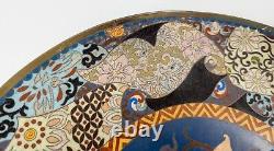 Antique Japanese Cloisonne Enamel Charger with Dragon Floral Border