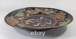 Antique Japanese Cloisonne Enamel Charger with Dragon Floral Border