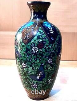 Antique Japanese Cloisonné Enamel Copper Hand Painted Butterfly Floral Bud Vase