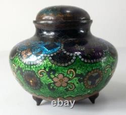 Antique Japanese Cloisonne Enamel Covered Vessel Vase Censer Koro
