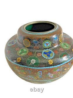 Antique Japanese Cloisonne Enamel Footed Pot / Vase With Lid / RARE